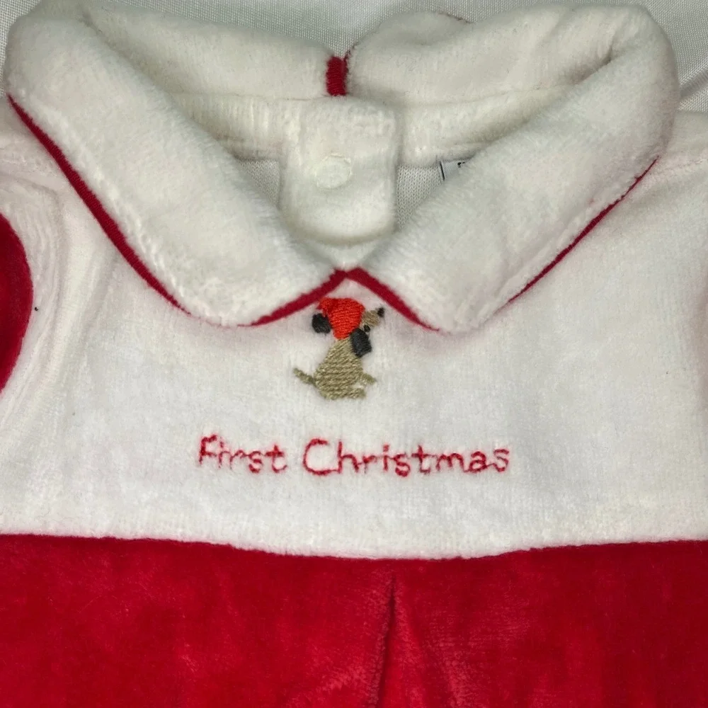 Janie and Jack Newborn Red Velour First Christmas Bodysuit